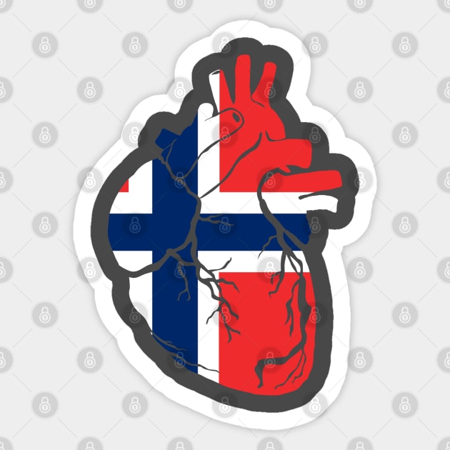 Anatomical heart design, Norwegian flag Sticker by Bun Art Store